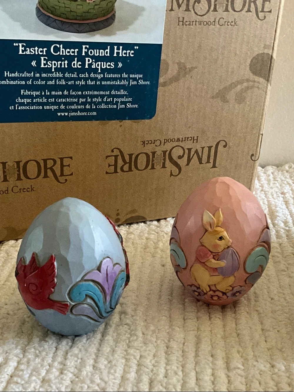 Jim Shore Easter Basket Figurine - Pastel Green, Pink, Blue, Yellow